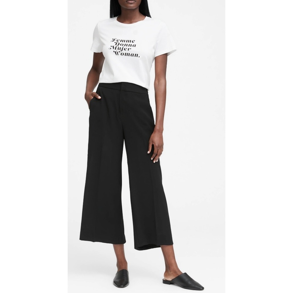 Banana Republic High Rise Wide‎ Leg Crop Pants Washable Stretch Black NWT 6 $90